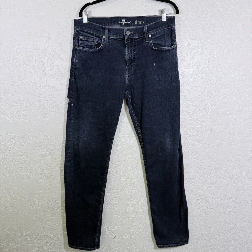 7 for all mankind slimmy mens jeans Blue Stretch Distressed 36 x 33